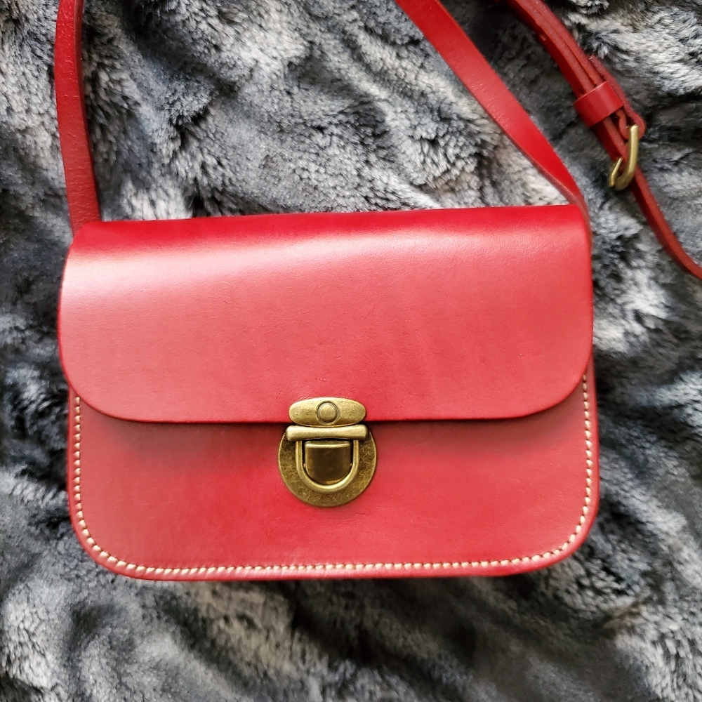 small handmade real leather crossbody red